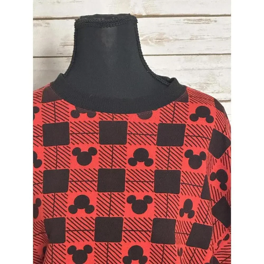 Disney Mickey Mouse casual athleisure red/black plaid sweatshirt Size XS - Picture 2 of 7